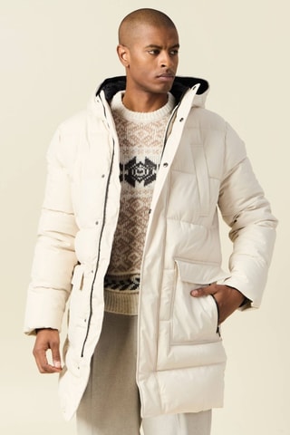 Lange gewatteerde jas met capuchon - Geel