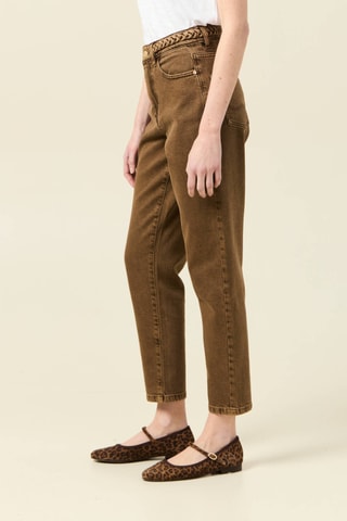 Calças de ganga mom em algodão biológico - Castanho