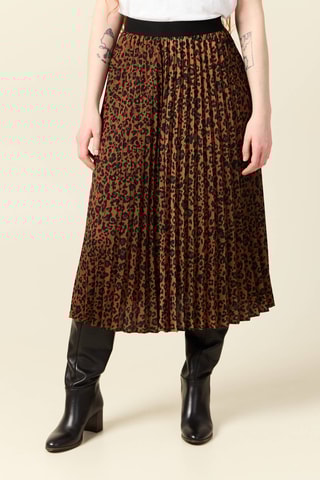 Saia plissada cintura subida - Castanho