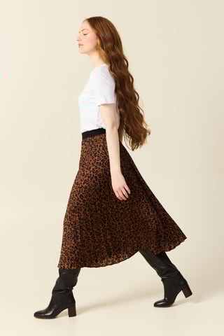 Saia plissada cintura subida - Castanho