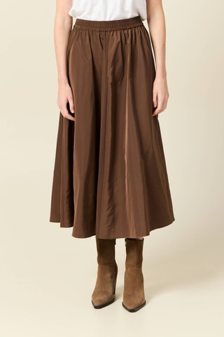 Saia midi cintura subida - Castanho
