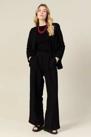 Calças de cintura alta em linho  - Preto