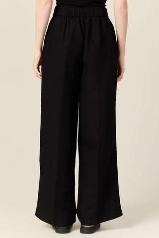 Calças de cintura alta em linho  - Preto