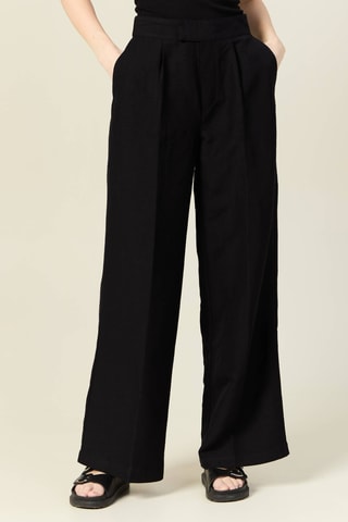 Calças de cintura alta em linho  - Preto