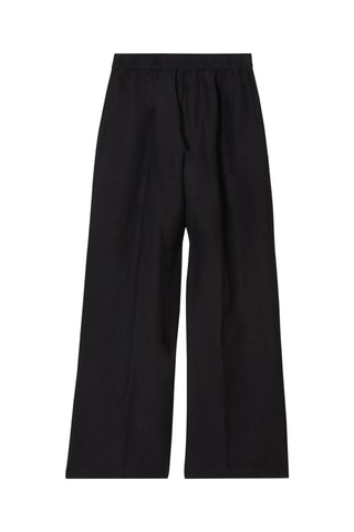 Calças de cintura alta em linho  - Preto