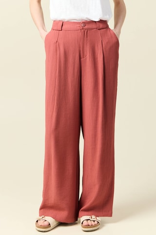 Calças largas de cintura subida - Rosa