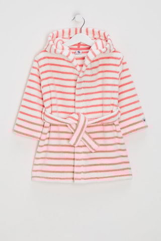 Roupão com capuz - Branco e coral
