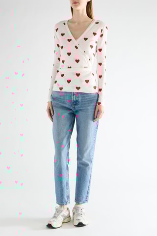 Casaco de malha traçado de pijama - Branco