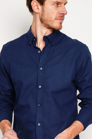 Chemise regular en lin - Bleu marine