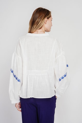 Blouse en lin - Ciel - Blanc