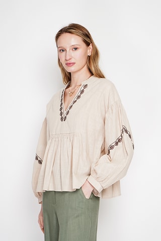 Blusa in lino - Celeste - Beige
