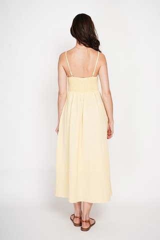 Robe midi en lin - Blanc - Jaune