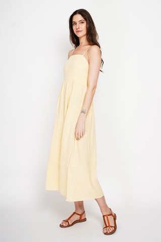 Robe midi en lin - Blanc - Jaune