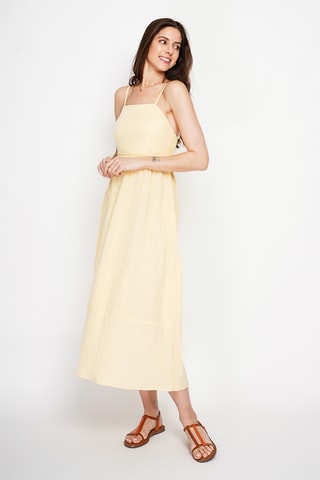 Robe midi en lin - Blanc - Jaune