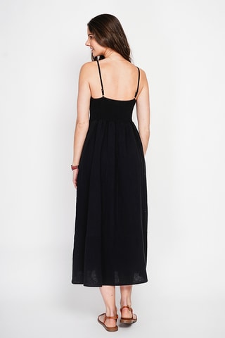 Robe midi en lin - Blanc - Noir