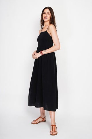 Robe midi en lin - Blanc - Noir
