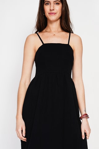 Robe midi en lin - Blanc - Noir