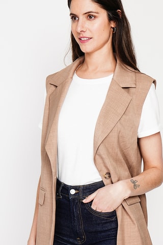 Mouwloos Linnen Jasje - Camel