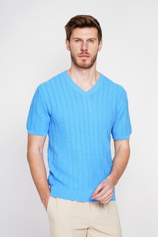 T-shirt en coton biologique et lin - Bleu