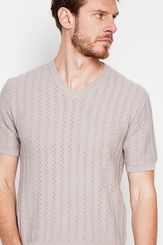 T-shirt en coton biologique et lin - Beige