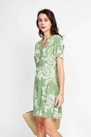 Robe midi en lin - Blanc et vert