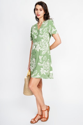 Robe midi en lin - Blanc et vert