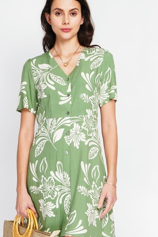 Robe midi en lin - Blanc et vert