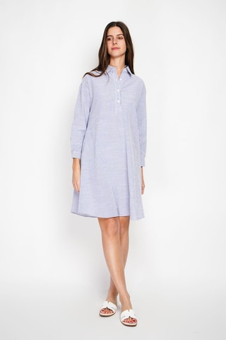 Linnen Trapezium Jurk - Blauw en wit