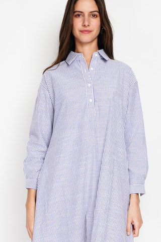 Linnen Trapezium Jurk - Blauw en wit