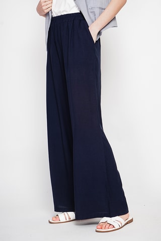 Linnen Broek Hoge Taille - Marineblauw