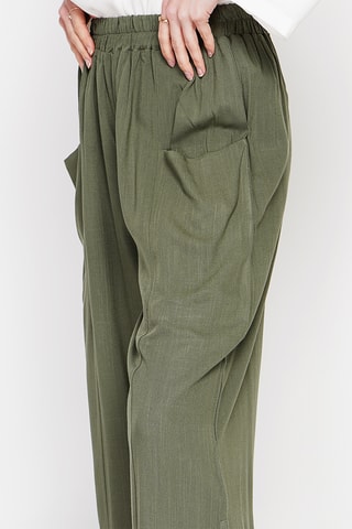 Brede Linnen Driekwart Broek Hoge Taille - Kaki