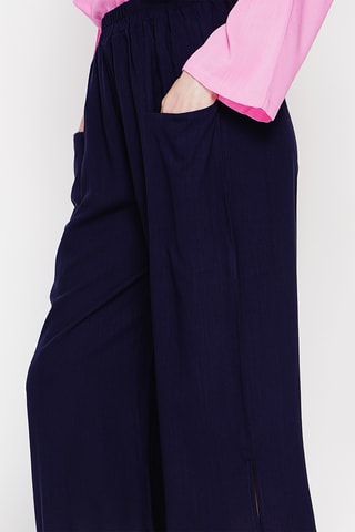 Brede Linnen Driekwart Broek Hoge Taille - Marineblauw