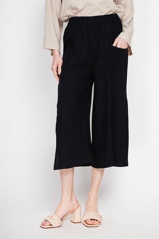 Pantaloni larghi a vita alta in lino - Nero