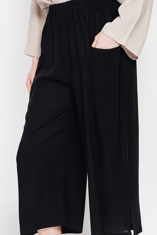 Pantaloni larghi a vita alta in lino - Nero