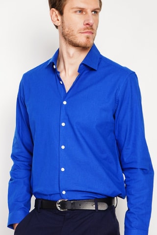 Chemise slim en lin - Bleu