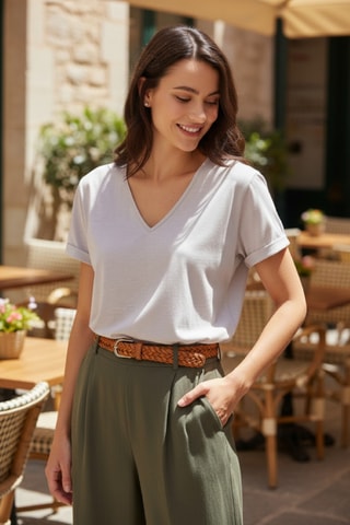 Linnen T-shirt - Beige