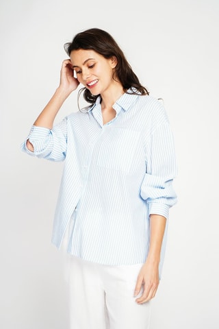 Linnen Blouse - Blauw en wit