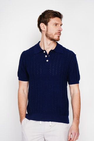 Polo en coton biologique et lin - Bleu marine