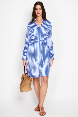 Robe chemise en lin et soie - Blanc et bleu