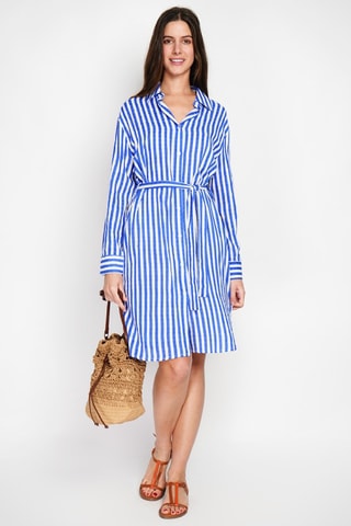 Robe chemise en lin et soie - Blanc et bleu