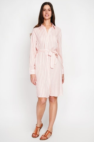 Robe chemise en lin et soie - Blanc et rose