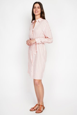 Robe chemise en lin et soie - Blanc et rose