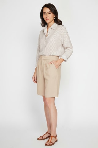 Linnen Bermuda met Hoge Taille - Camel