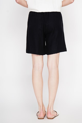 Shorts in lino a vita alta - Nero