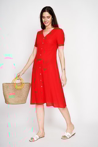 Robe chemise en lin - Rouge