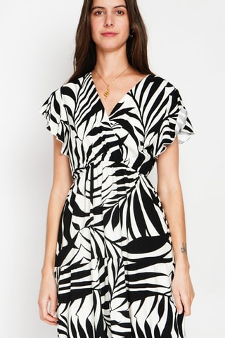 Robe midi en lin - Blanc et noir