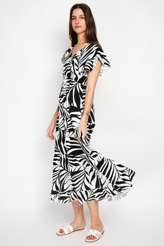 Robe midi en lin - Blanc et noir
