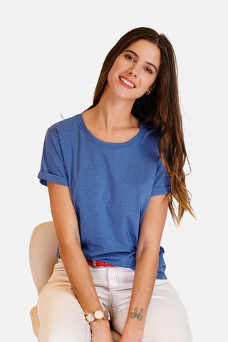 Linnen T-shirt - Marineblauw