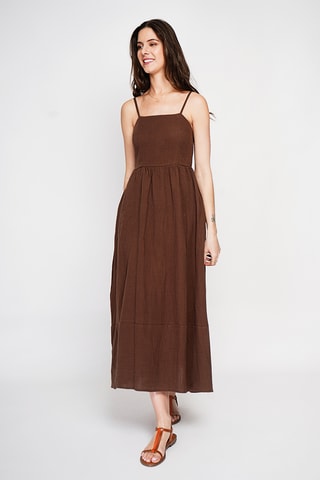 Robe midi en lin - Blanc - Marron