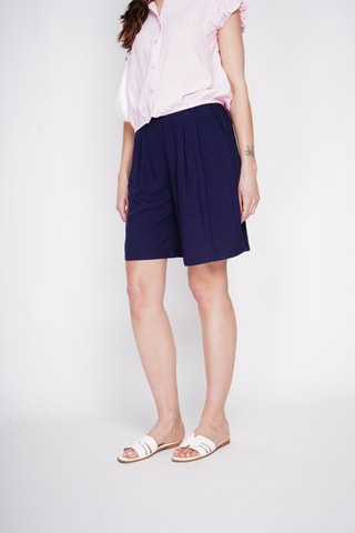 Linnen Bermuda met Hoge Taille - Marineblauw